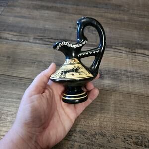 Small pottery vase made in Greece hand painted & numbered Chariot Race Athens H